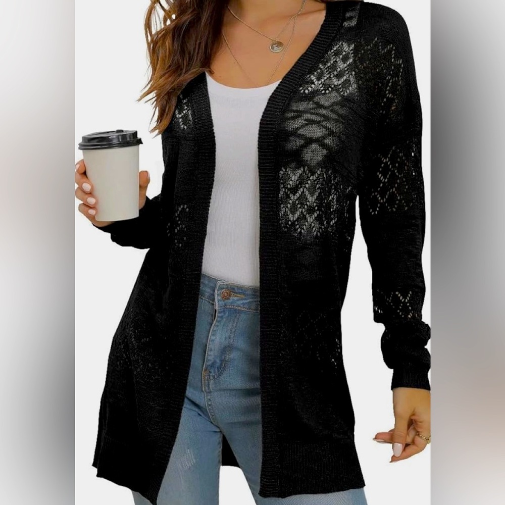GRECERELLE Boho Cardigan Sweater Lightweight Crochet Long Sleeve Loose fit